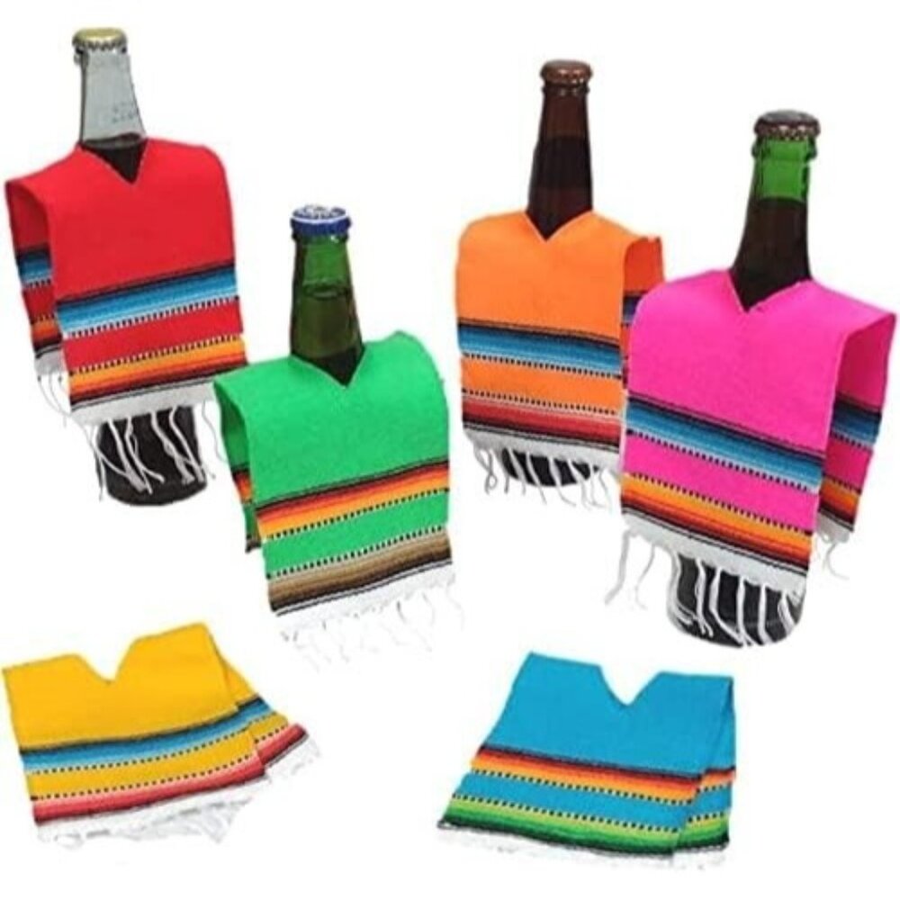 Set of 6 Serapes for Bottles 4" x 10.5" Poncho Cover 6 Pieces Assorted Colors